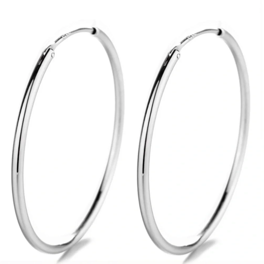 Sterling Silver Hoop 70MM Earrings - Picture 2 of 4